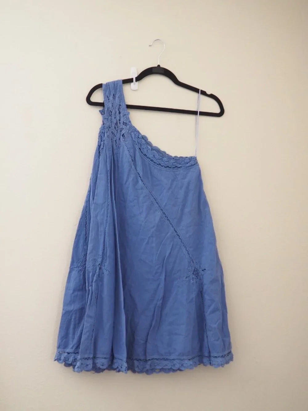 Free People Billie Battenburg One Shoulder Crochet Embroidered Dress sz M - Picture 9 of 10